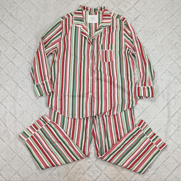 Print Fresh Pajamas Womens XL Red Green Candy Cane Stripe Sleep Set Cotton - Picture 1 of 11